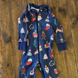 Hanna Andersson Blue Holiday Print Onesie
